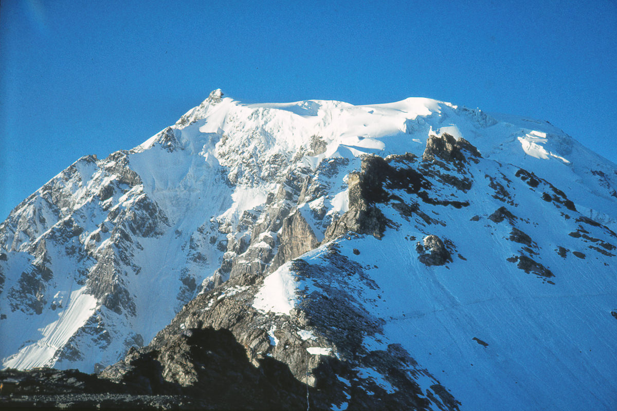 The summit of Mt. Ortler viewed from the shelter window